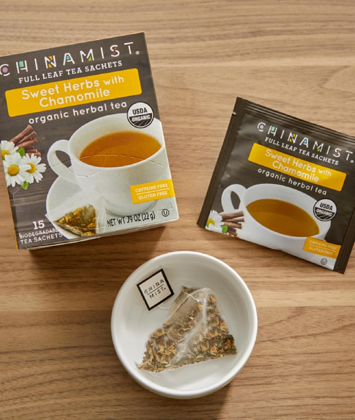 China Mist Organic Herbal Tea, Sweet Herbs with Chamomile, 15 Biodegradable T…