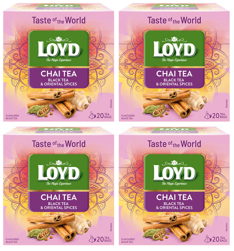 4 LOYD CHAI TEA Black Tea with Oriental Spices Boxes Pyramid Teabags 36g 1.27oz