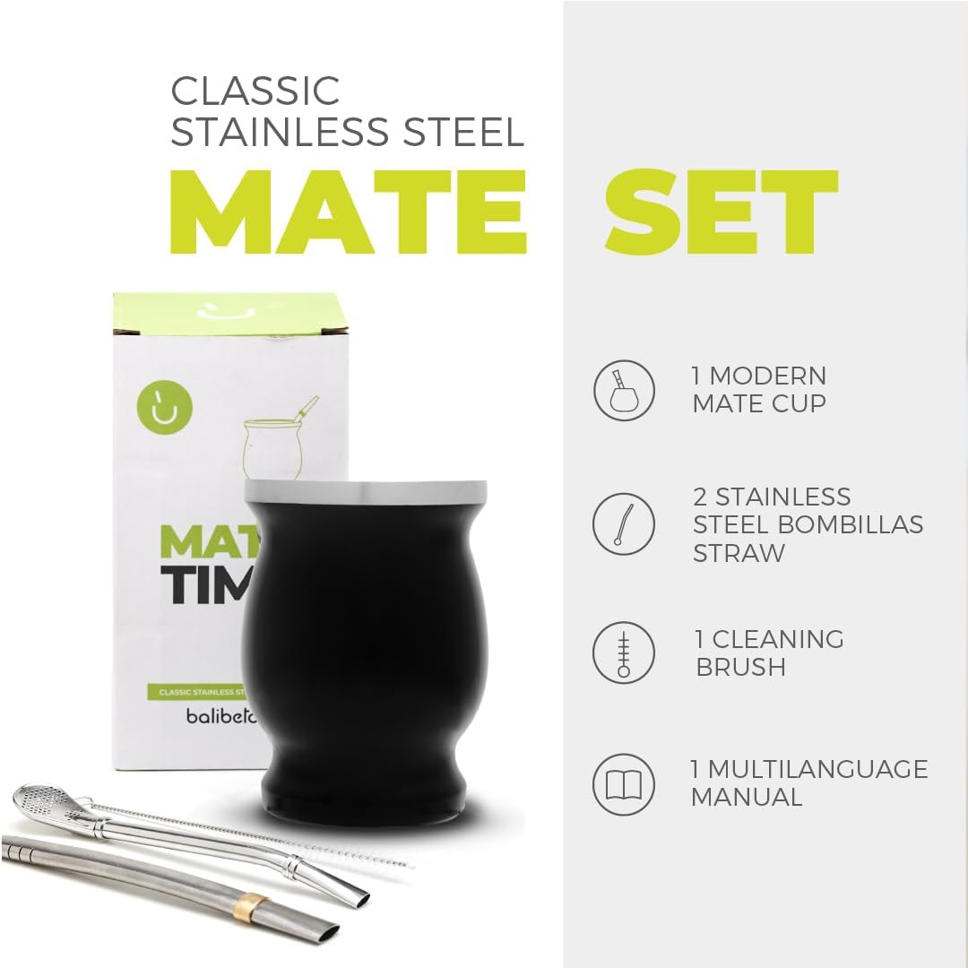 Stainless Steel Double-Wall Mate Cup and Bombilla Set – Yerba Mate Set Includes