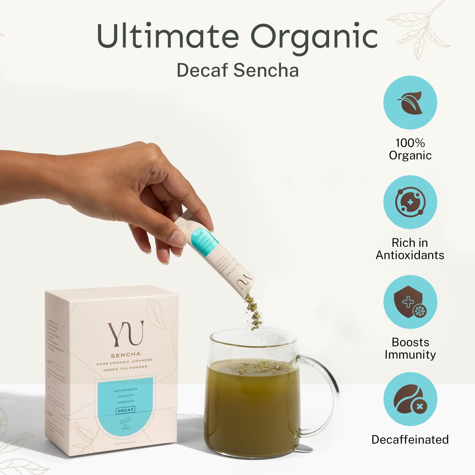 Yu Tea Decaf Organic Sencha Green Powder, 100 1 Pouch (100 Servings)