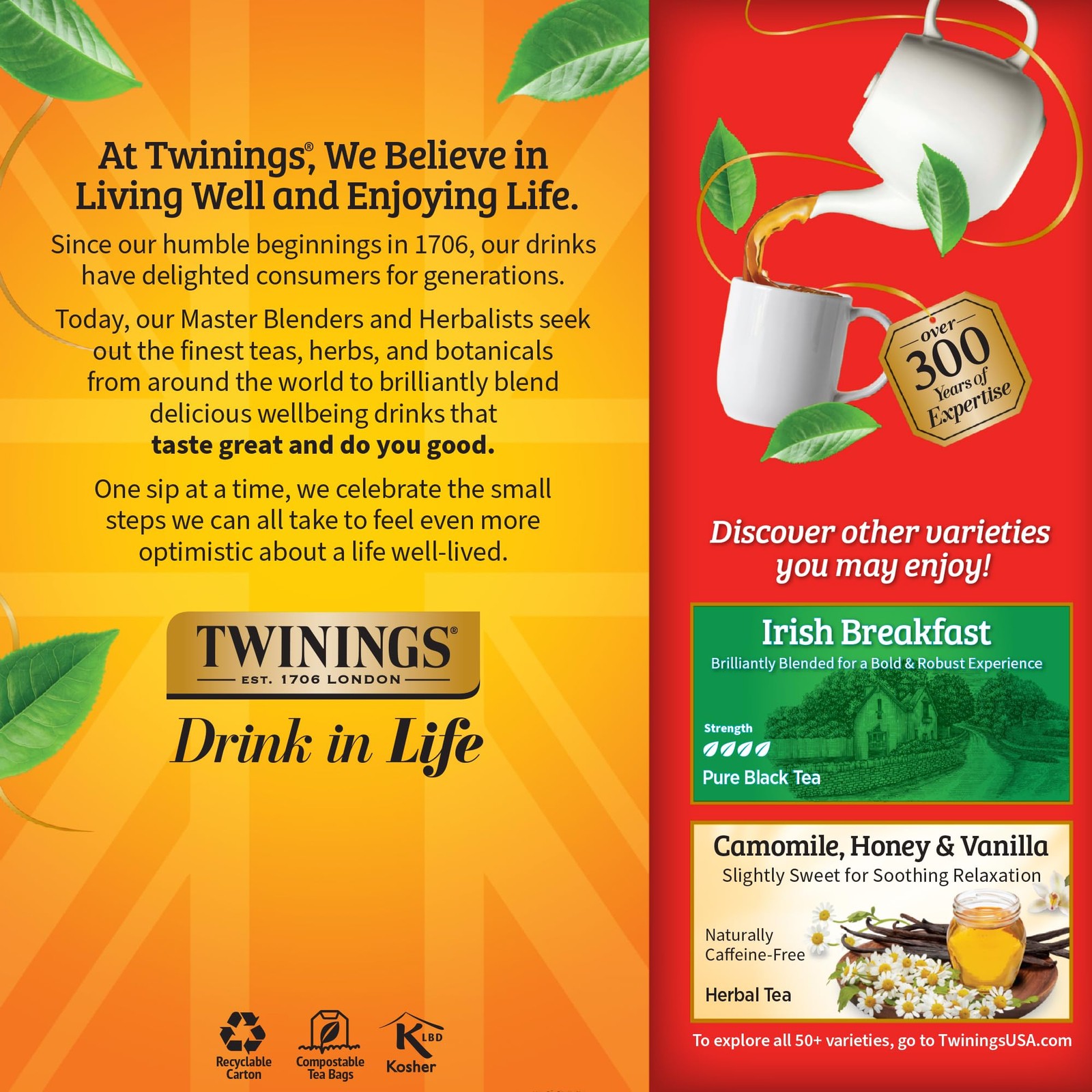 Twinings English Breakfast Tea Bags 25 Count Pack of 6 Individually Wrapped