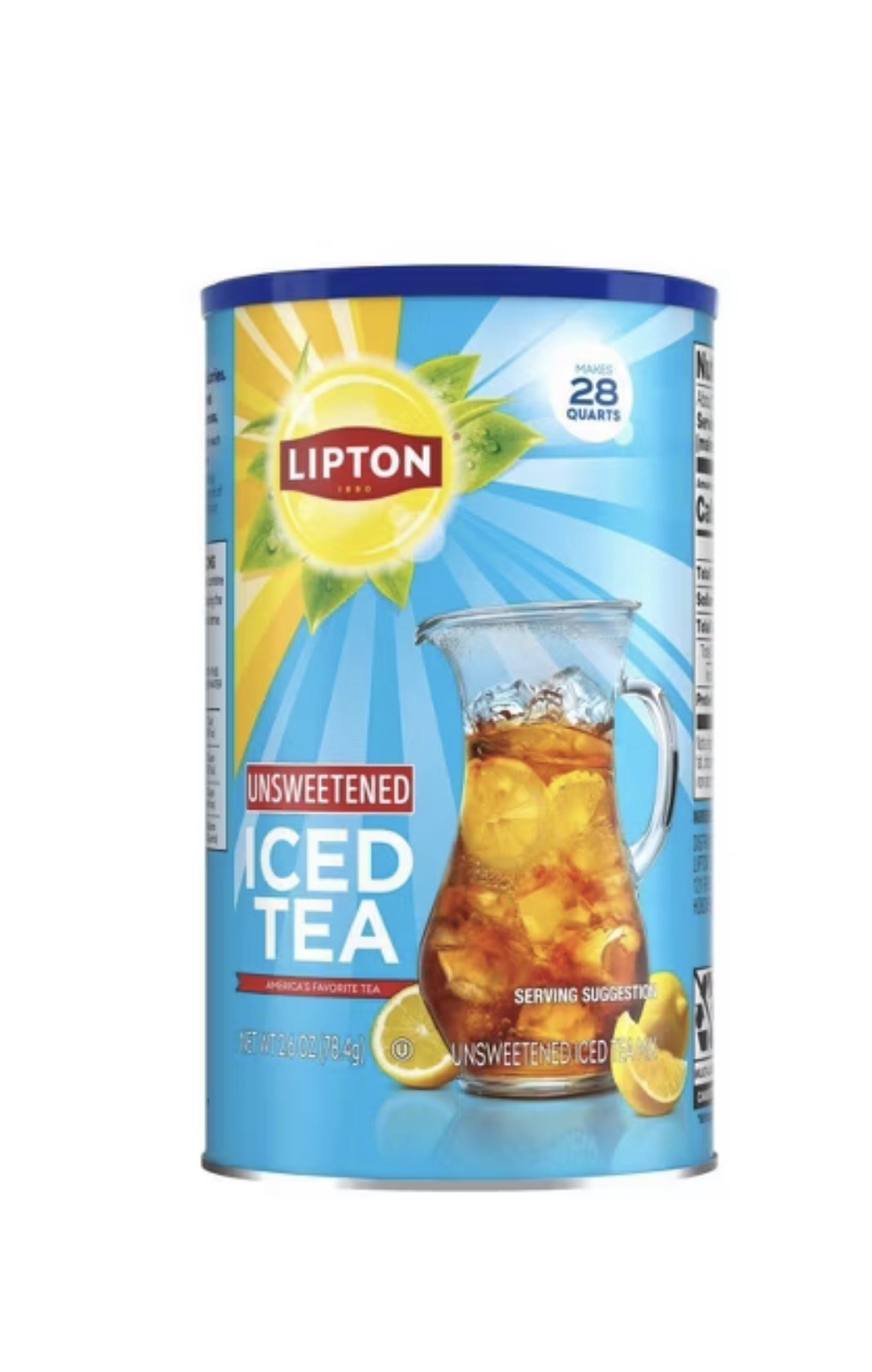 Lipton Unsweetened Black Tea Iced Tea Mix, 28 Quarts, 2.6 Oz.,