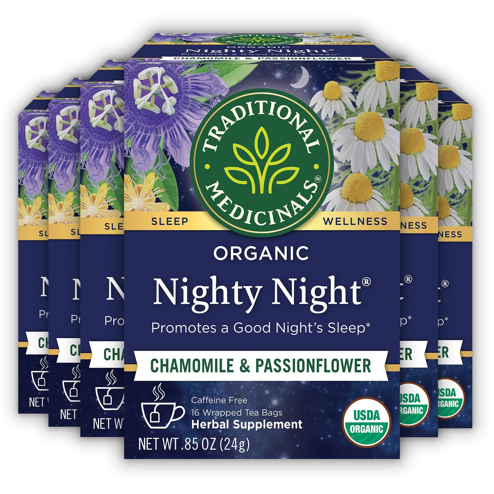 Traditional Medicinals Tea, Organic Nighty Night, Relax 16 Count (Pack of 6)