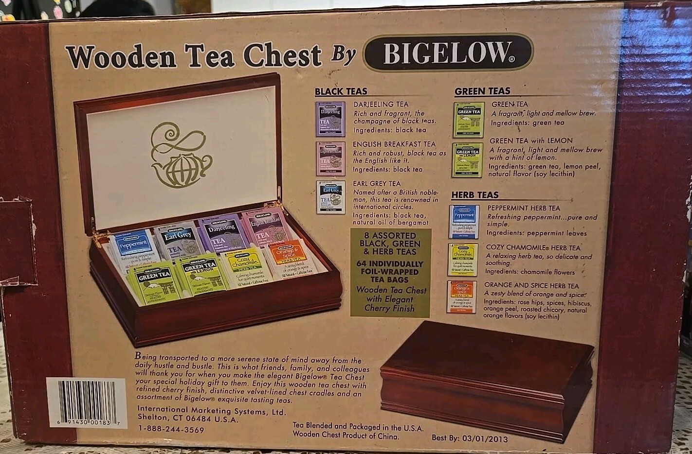 Bigelow wooden chest with flavored and herbal tea – NEW