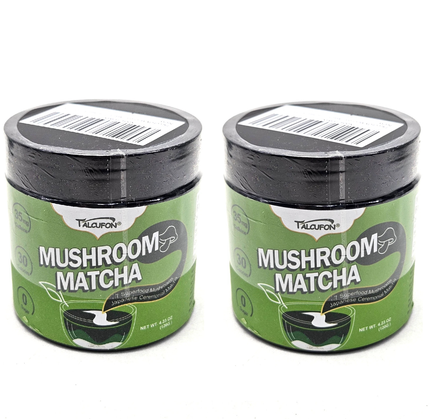 2 TALCUFON 7 Mushroom Japanese Matcha Hot or Cold Latte 4.23 Oz, 7 Superfood GF