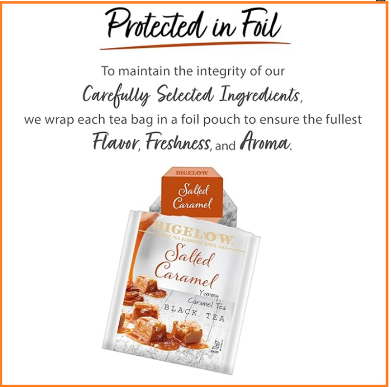Bigelow Salted Caramel Black Tea, Caffeinated, 18 Ct (Pack of 6), 108 Total