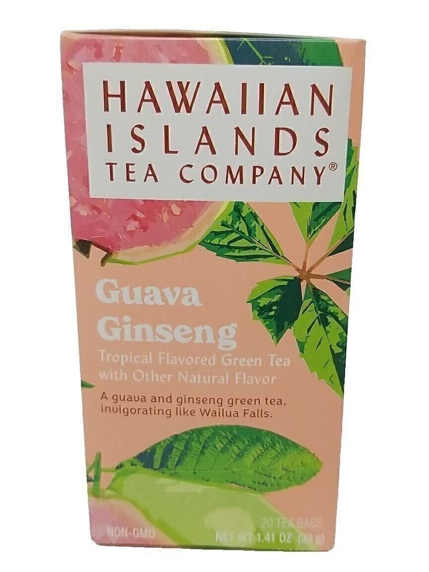 Hawaiian Islands Guava Ginseng Tropical Green Tea, All Natural – 20 Teabags