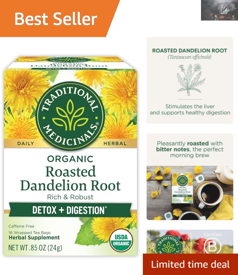 Caffeine-Free Organic Dandelion Root Tea – Gut & Liver Health Support – 16 Bags