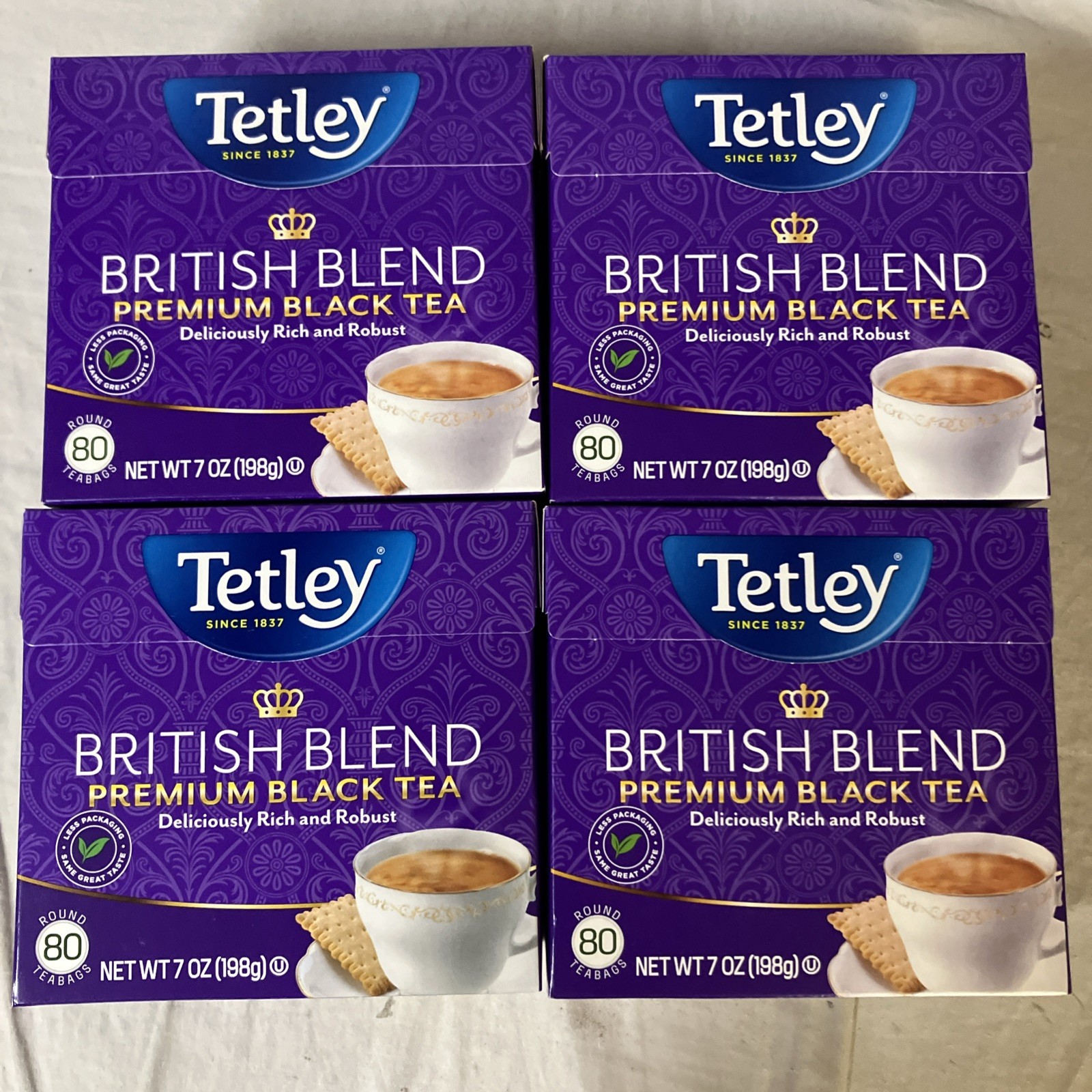 Lot of 4 Tetley British Blend Premium Black Tea 80 Bags Each 320 Total BB 3/27+