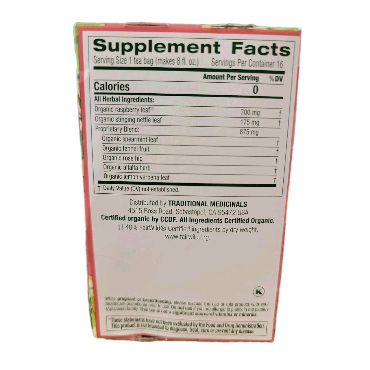 Organic Pregnancy® Tea, Raspberry Leaf, Caffeine Free, 16 Wrapped Tea Bags, 0.99