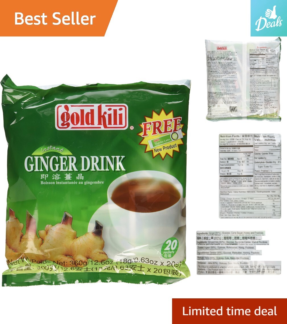 40 Sachets Ginger Drink with Honey – Instant Ginger Tea – 2 Bags, 2.6 oz