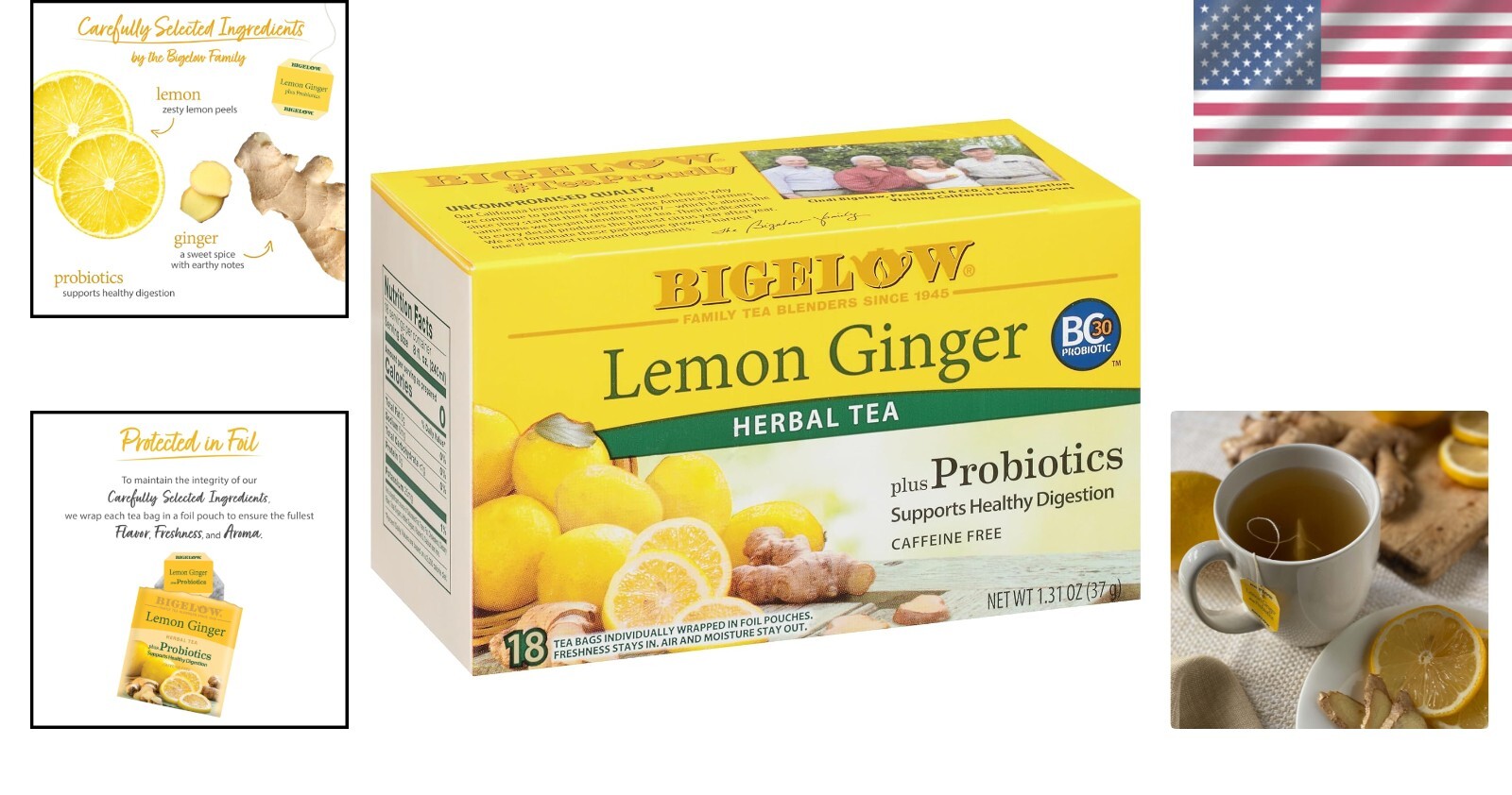Probiotic Lemon Ginger Tea Bags – 108 Count | Digestive Support & Relaxation