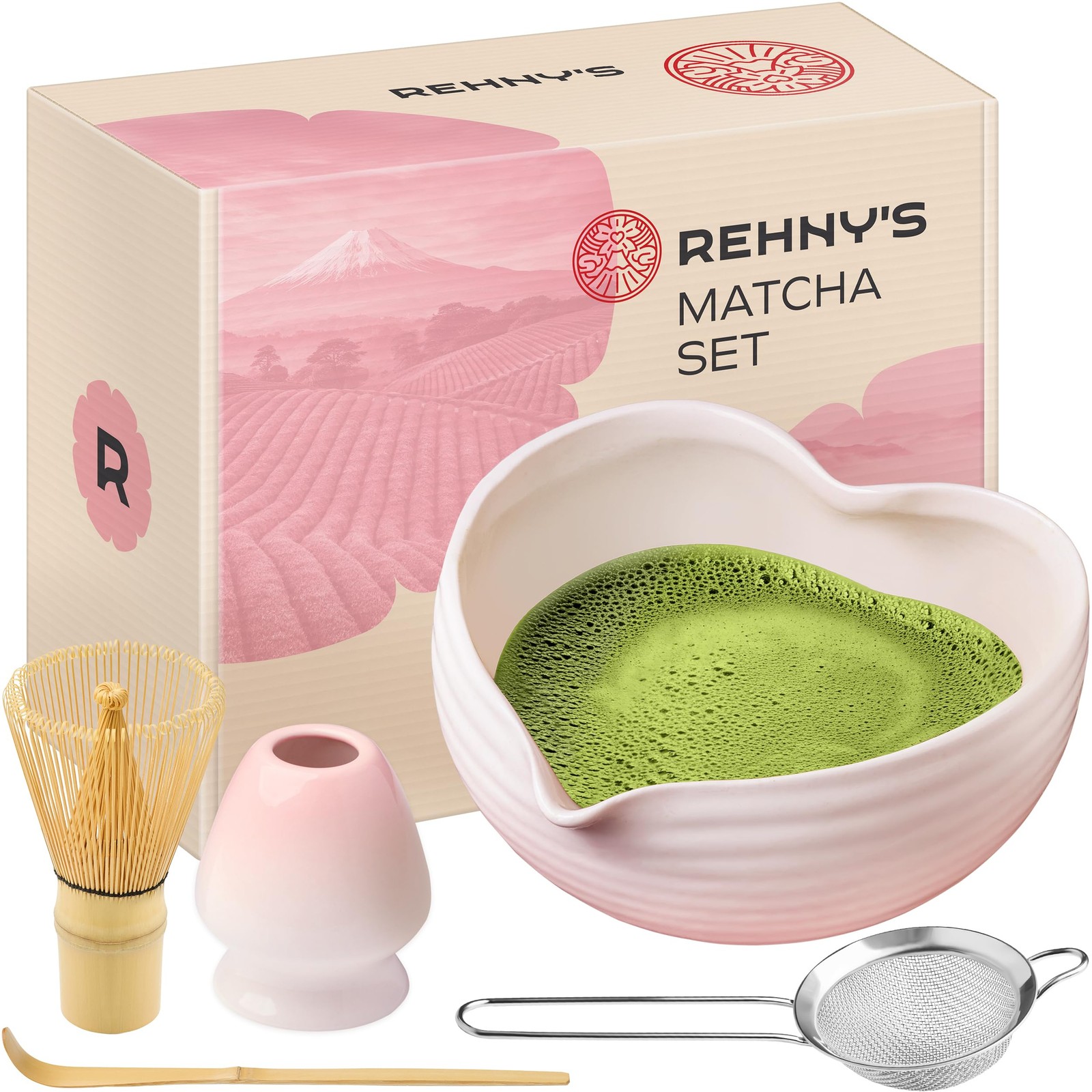 Rehny’s Matcha Whisk Set | Complete Pink Matcha Set w/Heart-Shaped Bowl, Whis…