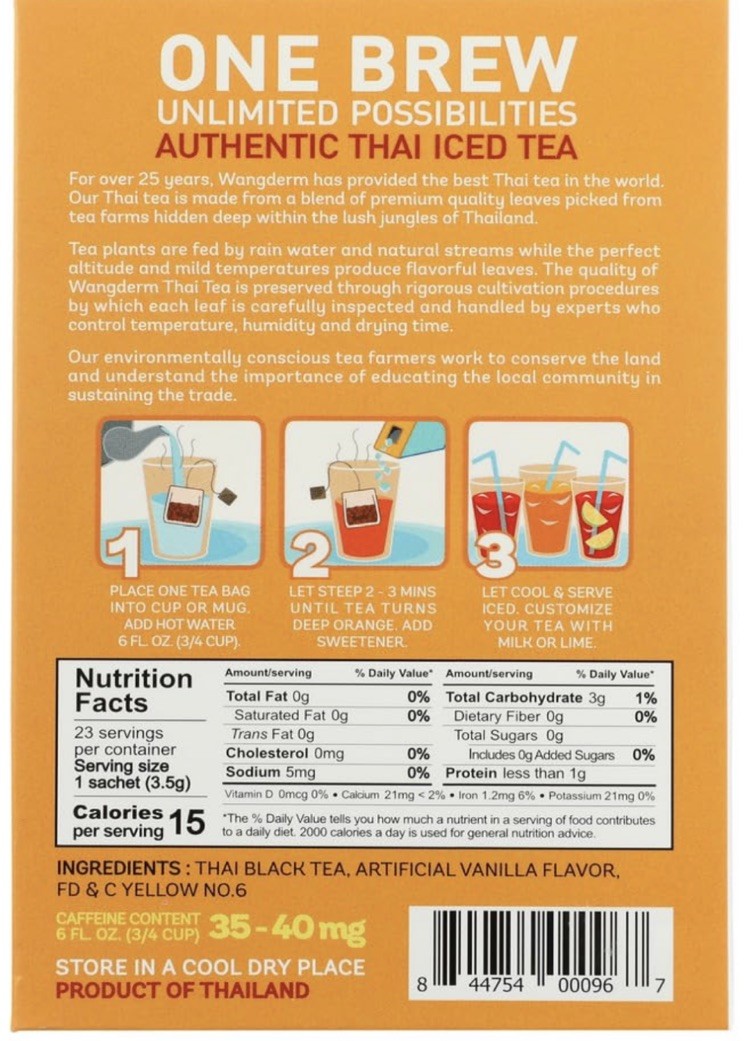 92 Tea Bags Wang Derm Authentic Thai Iced Tea Black 4 – 2.8 Oz Boxes 23 Each