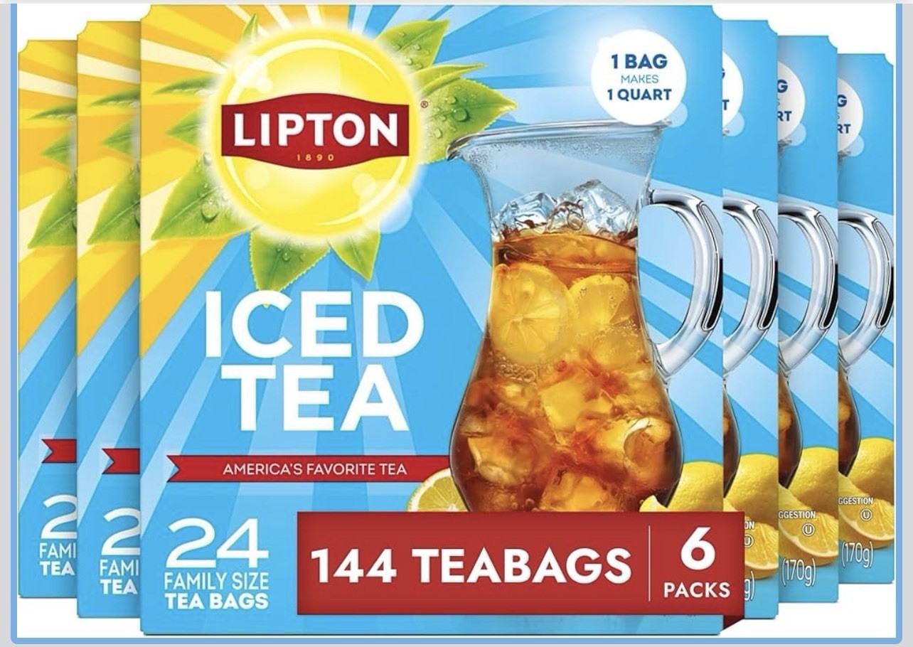 Lipton Unsweetened Black Tea Bags Family Size 144 Ct Zero Calorie 6-Pack