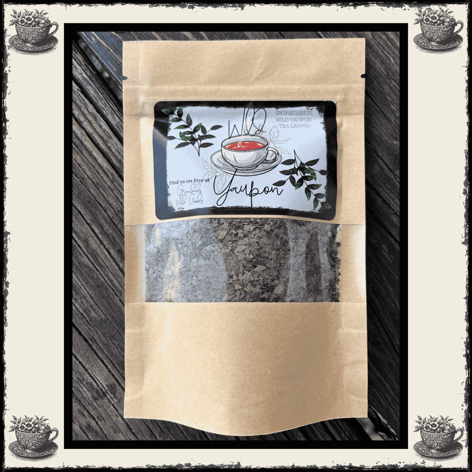 Wild Yaupon Tea, Hand-Picked, Choose Green, Medium, or Dark Roast, 1 oz.