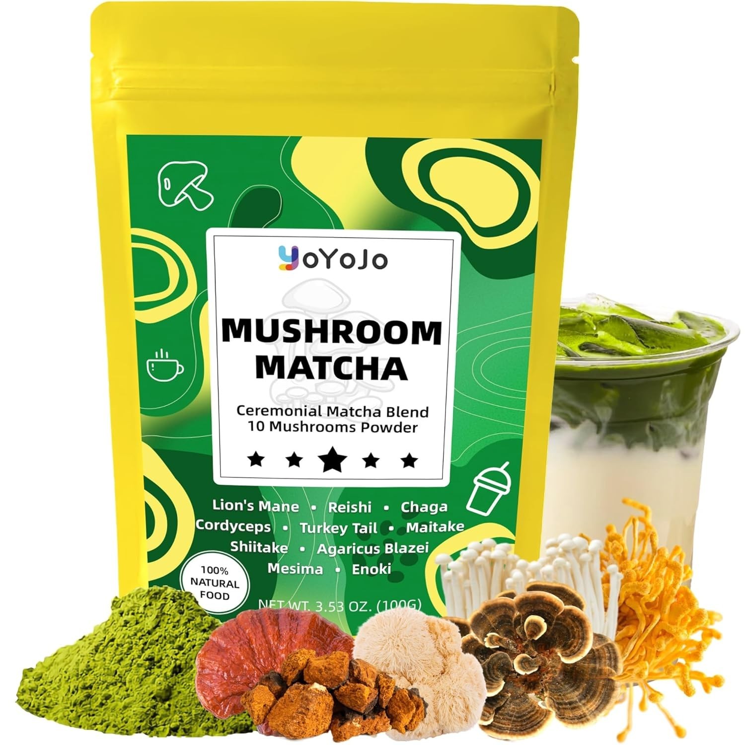 Mushroom Matcha Powder – 10 Superfoods for Unsweetened Energy & Health