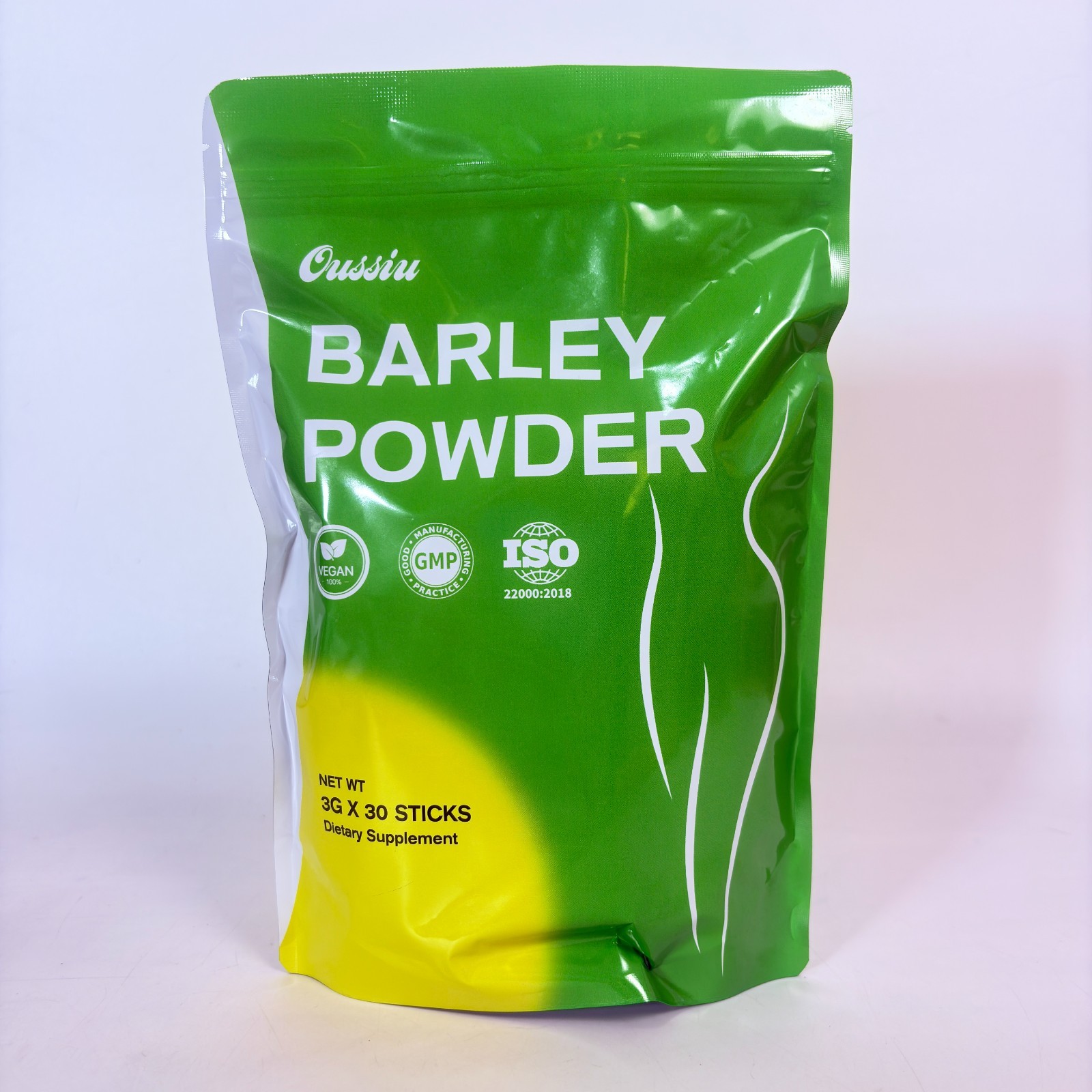 Oussiu Barley Grass Powder 30 3g Sticks Drink Mix Prebiotic Fiber Vegan GMP ISO