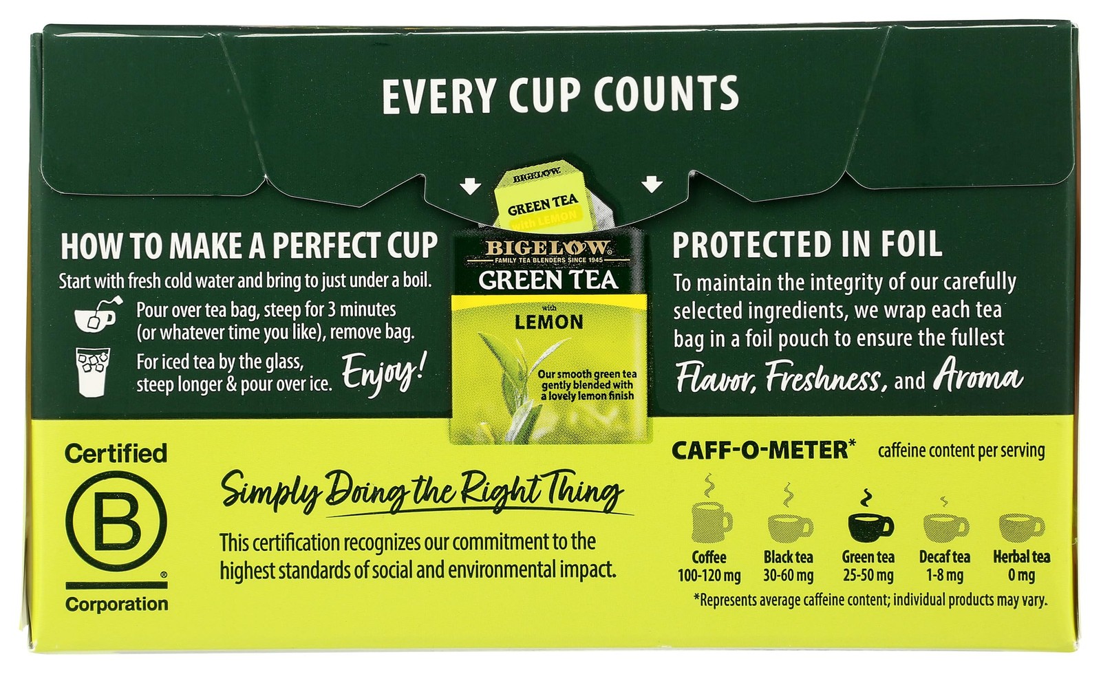 BigelowTea Green Tea With Lemon (Caffeinated), 20 Count 20 (Pack of 1)