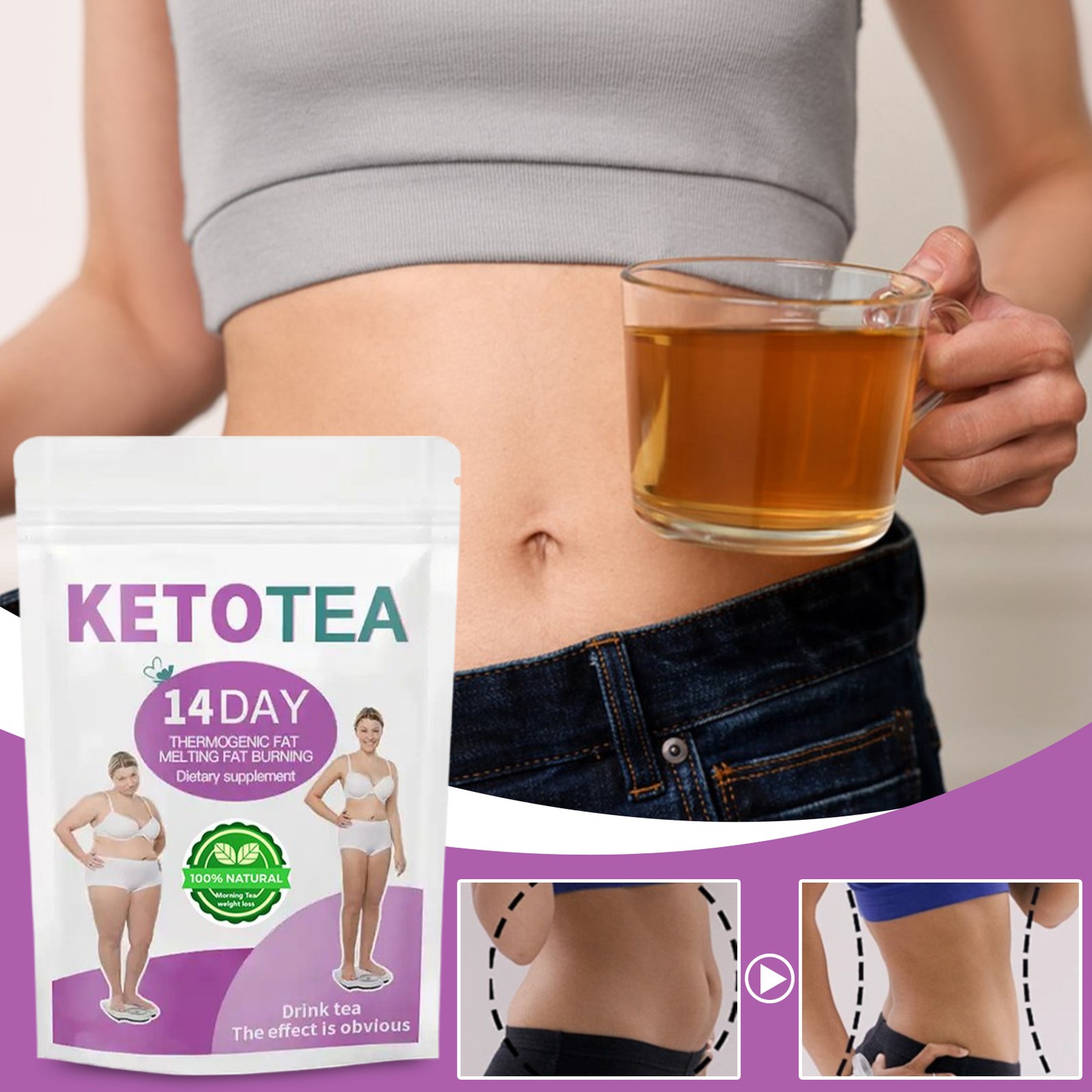 Organic Slim Green Tea Drink for Weight Loss Natural 14 Day Belly Cleansing Tea