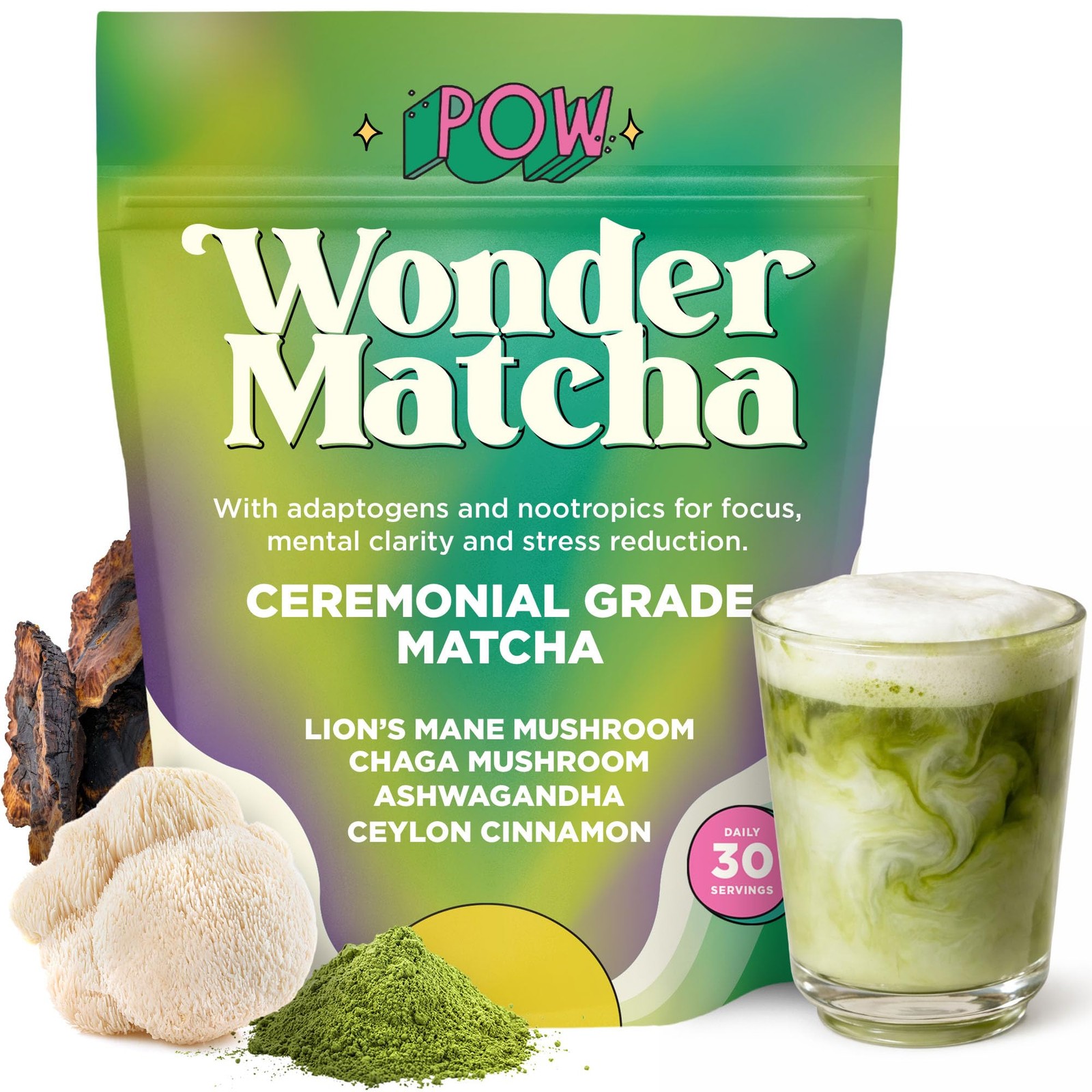 POW Wonder Matcha Functional Mushroom Matcha Powder Organic Ceremonial Grad…