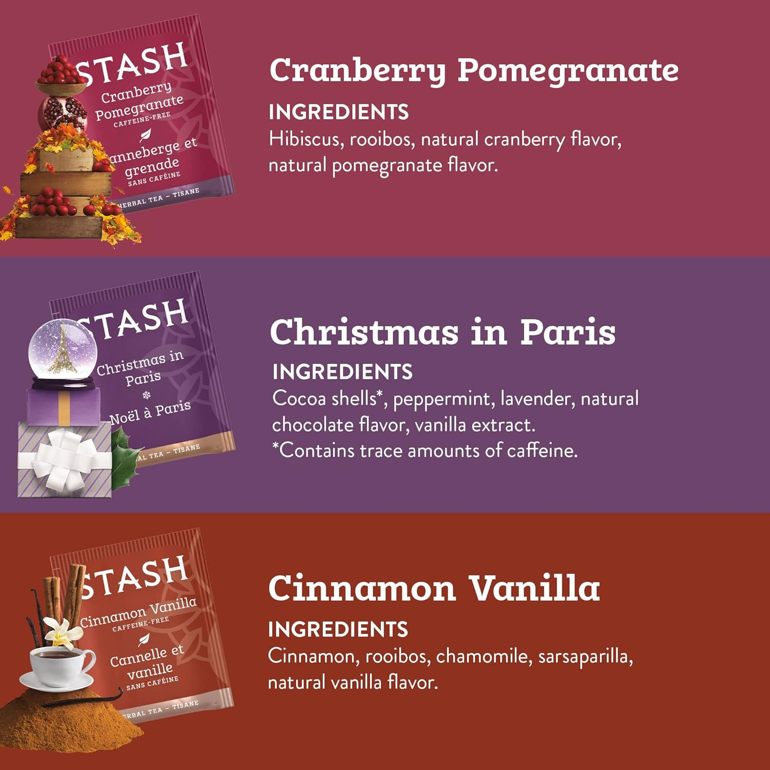 Stash Tea Holidays Are Here Variety Pack Sampler Assortment – Caffeinated, Non-G