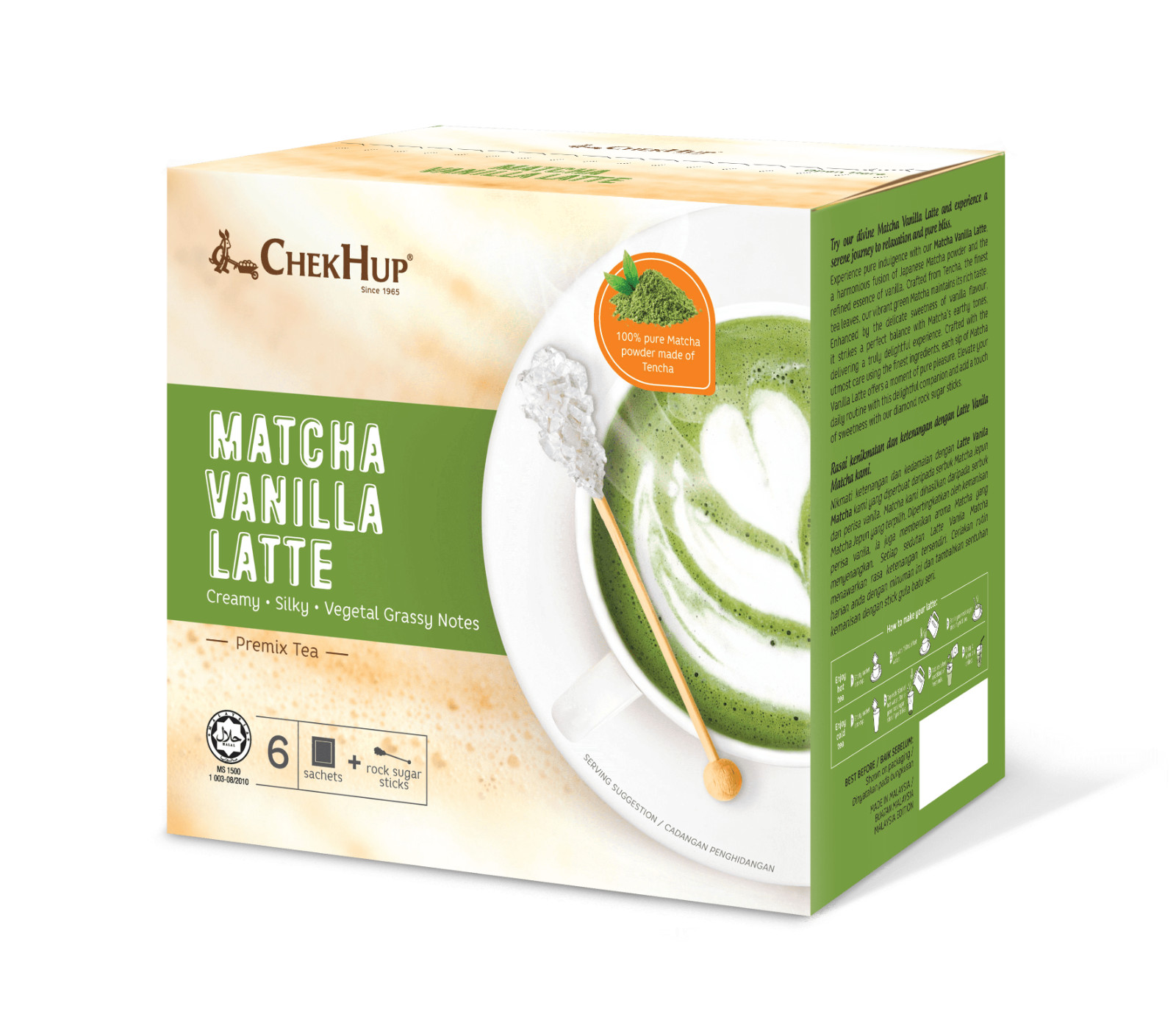 CHEK HUP| MICROGROUND MATCHA VANILLA LATTE | 23g X 6 SACHETS| MALAYSIA PRODUCT