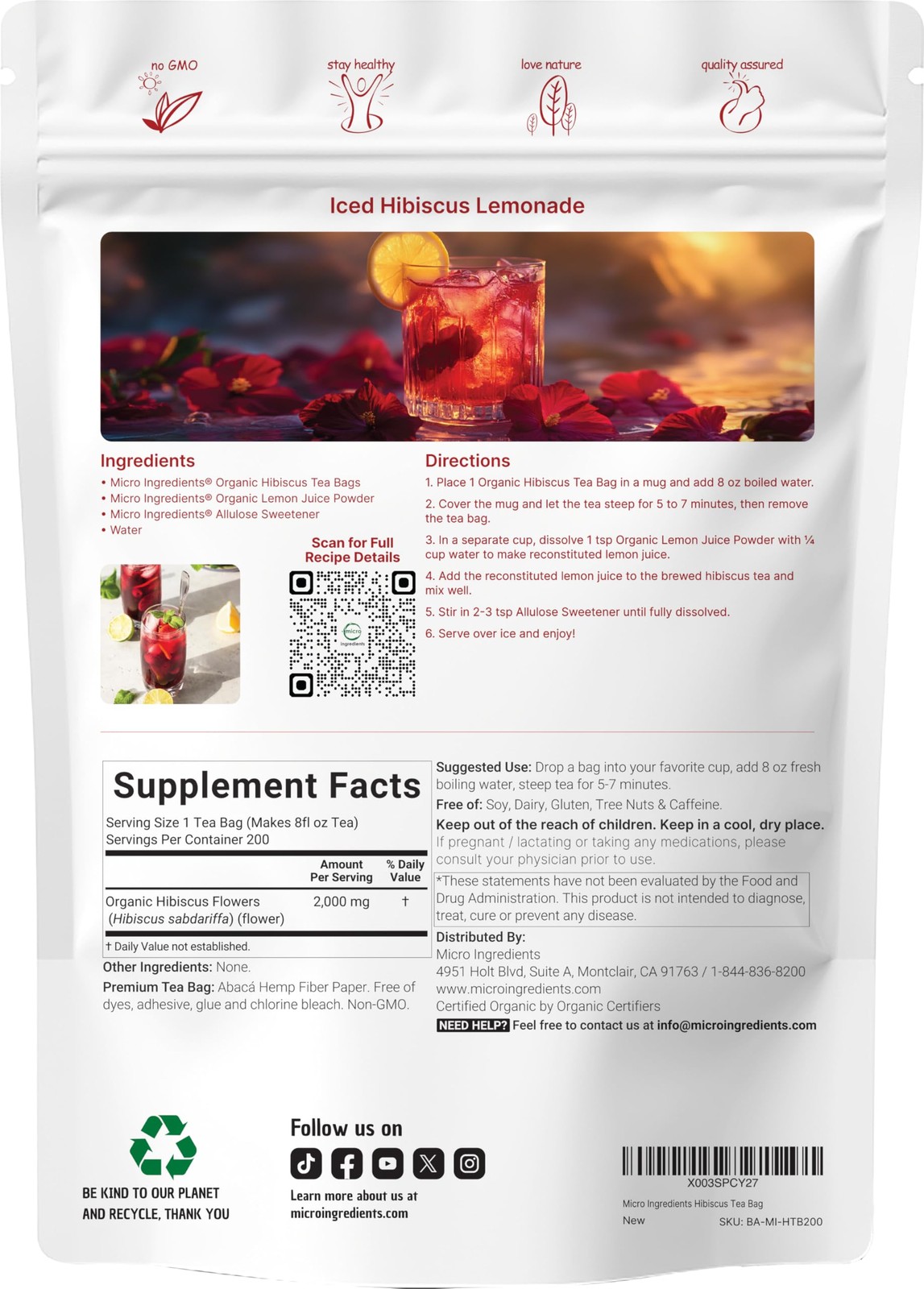 Organic Hibiscus Tea Bags, 200 Count | Premium Source 200 (Pack of 1)