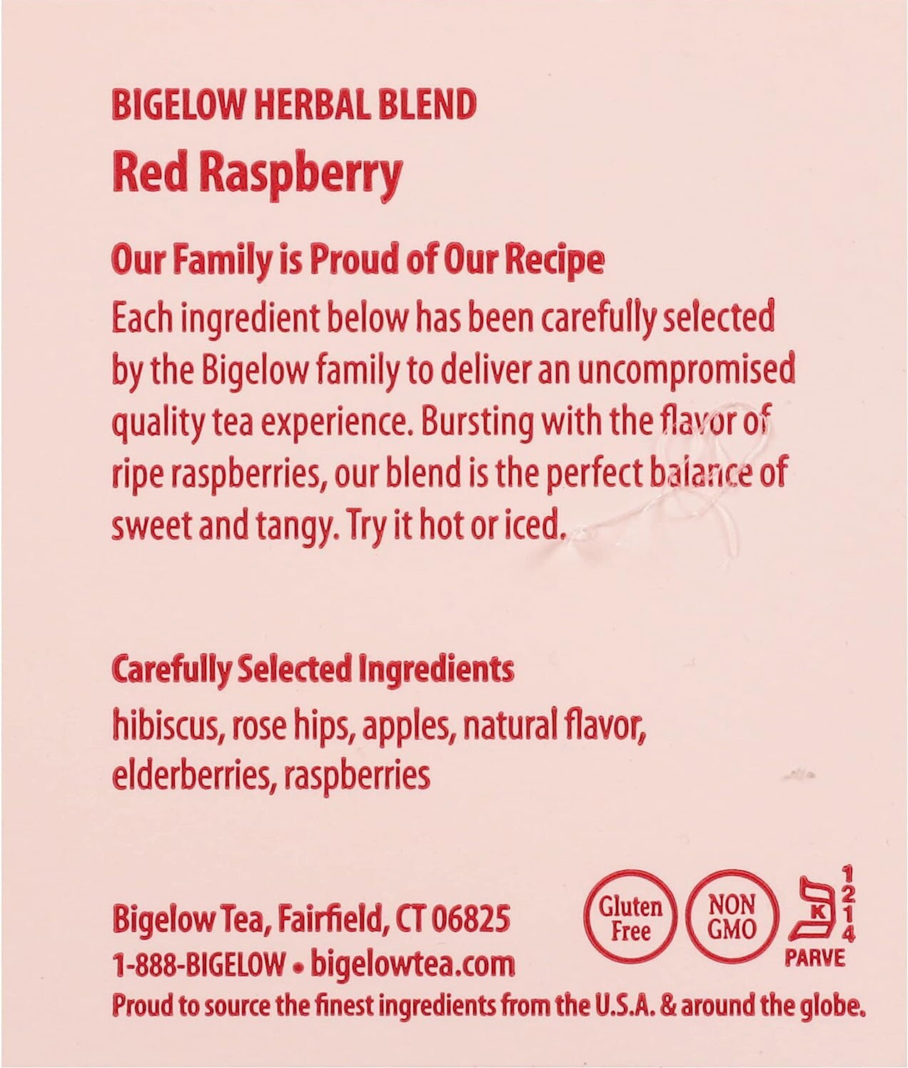 Bigelow Red Raspberry Herbal Tea – 20 tea bags