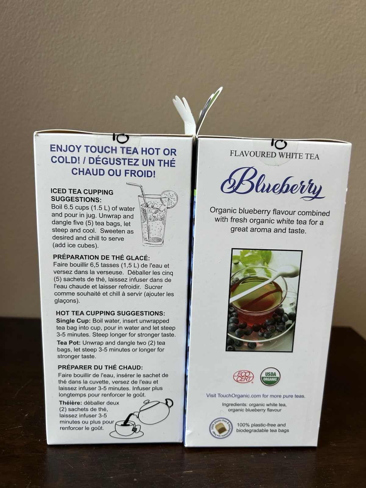 2 Touch Organic Blueberry White Tea Bags, 40 Bags 2.5 oz Exp 06/27