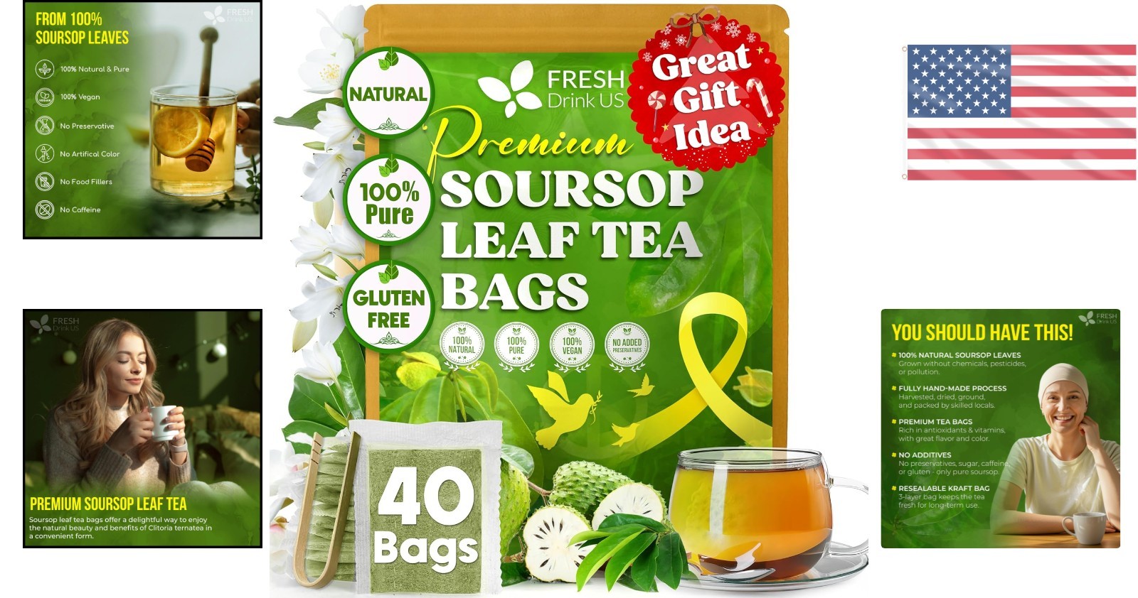 40 Soursop Graviola Leaf Tea Bags – 100% Natural Herbal Delight