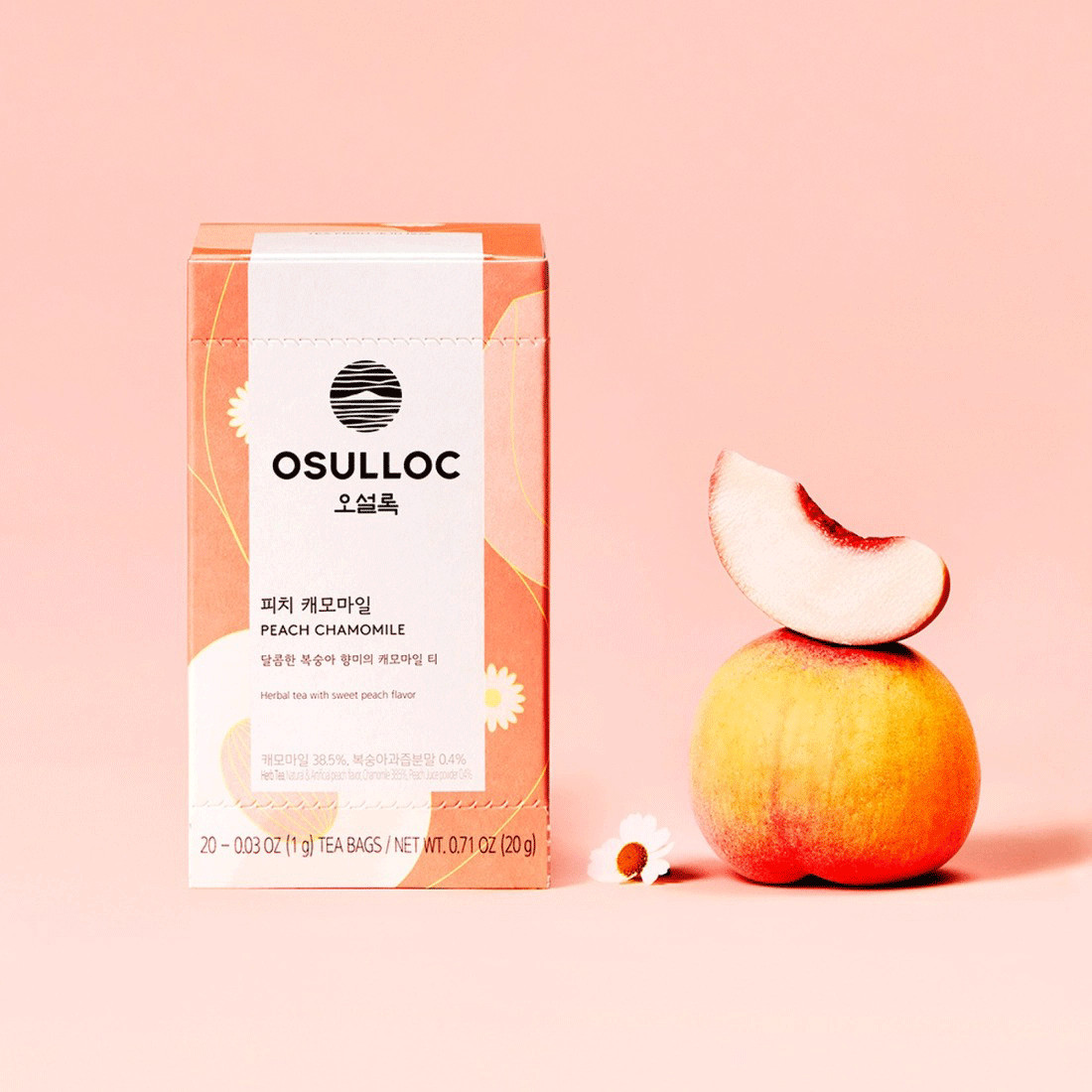 OSULLOC Peach Chamomile Herbal Tea 20 Bags – Caffeine-Free, Sweet Floral Blend