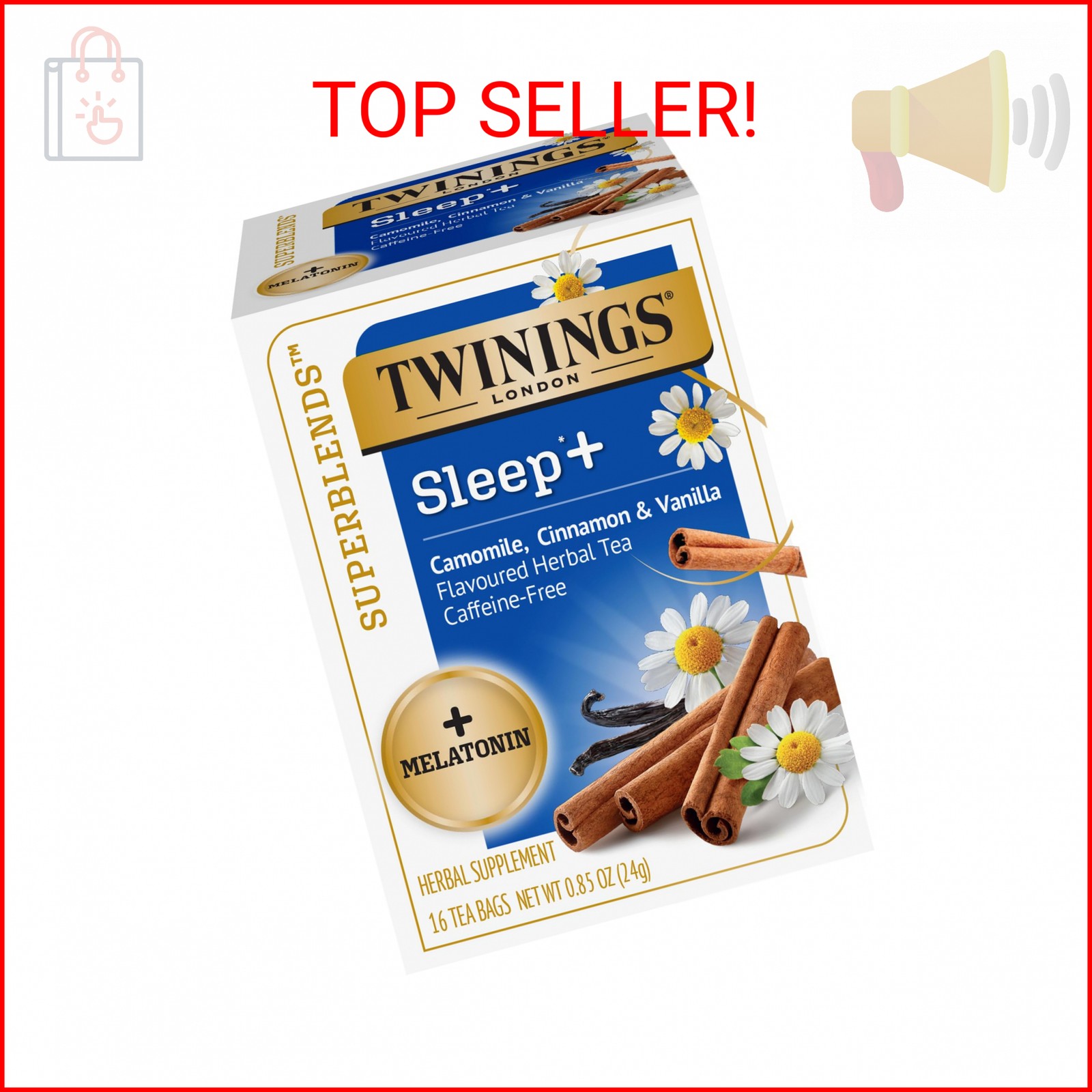 Twinings Superblends Sleep+ Herbal Tea with 1mg Melatonin Camomile, Cinnamon & V