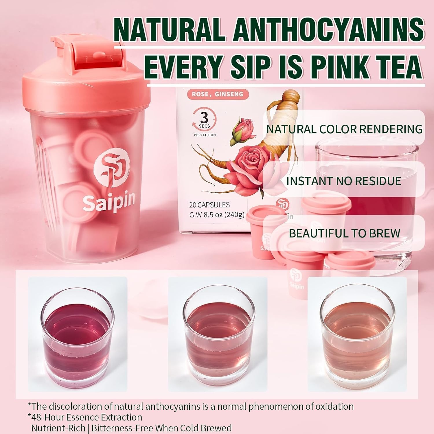 SAIPIN Ginseng Rose Tea – Instant Herbal Kidney Tea for Energy Beauty | 10 P…