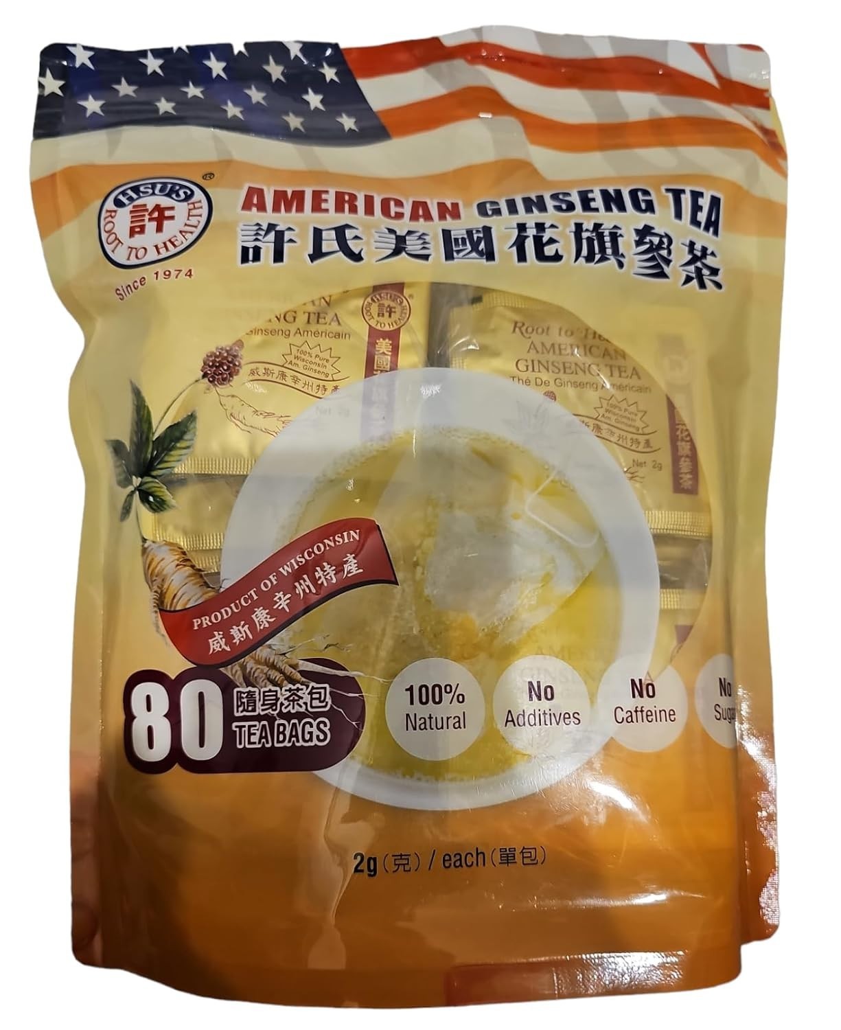 American Ginseng Tea – 80 Tea Bags, 2g Each – Herbal Wellness, Made in USA