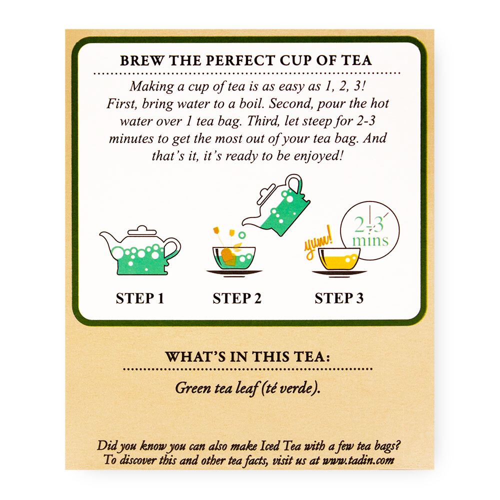 Tadin Green Tea Natural Weight Loss Aid With Caffeine & Antioxidants 20 Bags
