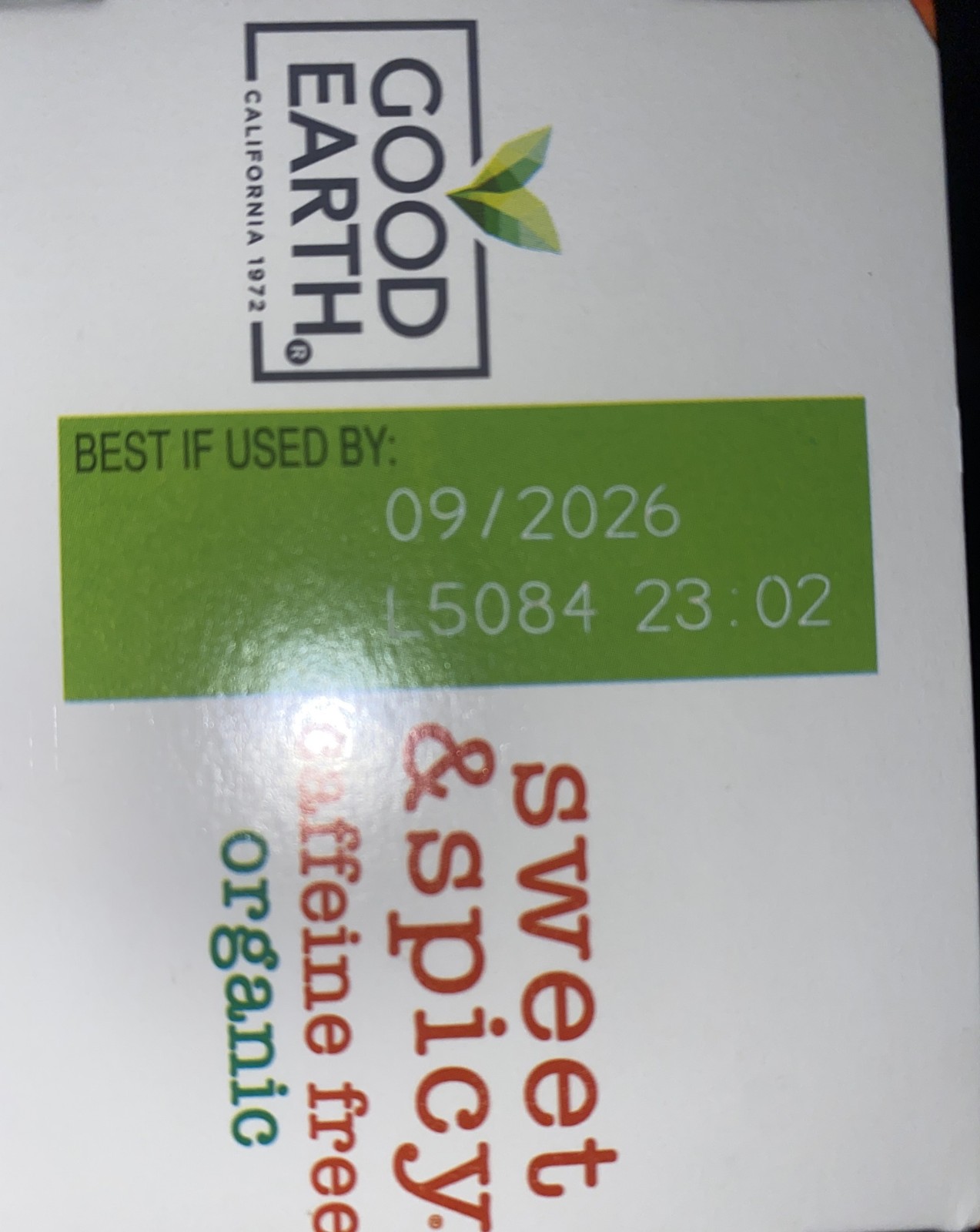 Good Earth Organic Sweet and Spicy Caffeine Free Tea Herbal 18 Tea Bags, 4 pack