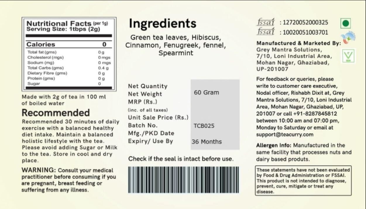 TEACURRY Slimming Tea For Weight Management (30 Tea Bags) Get Slimmer & Toned