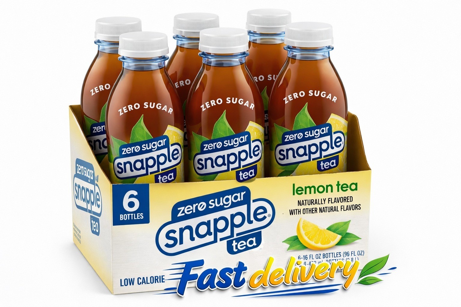Snapple zero Sugar lemon Ice Tea, 16 fl oz recycled plastic bottle, Pack of 6