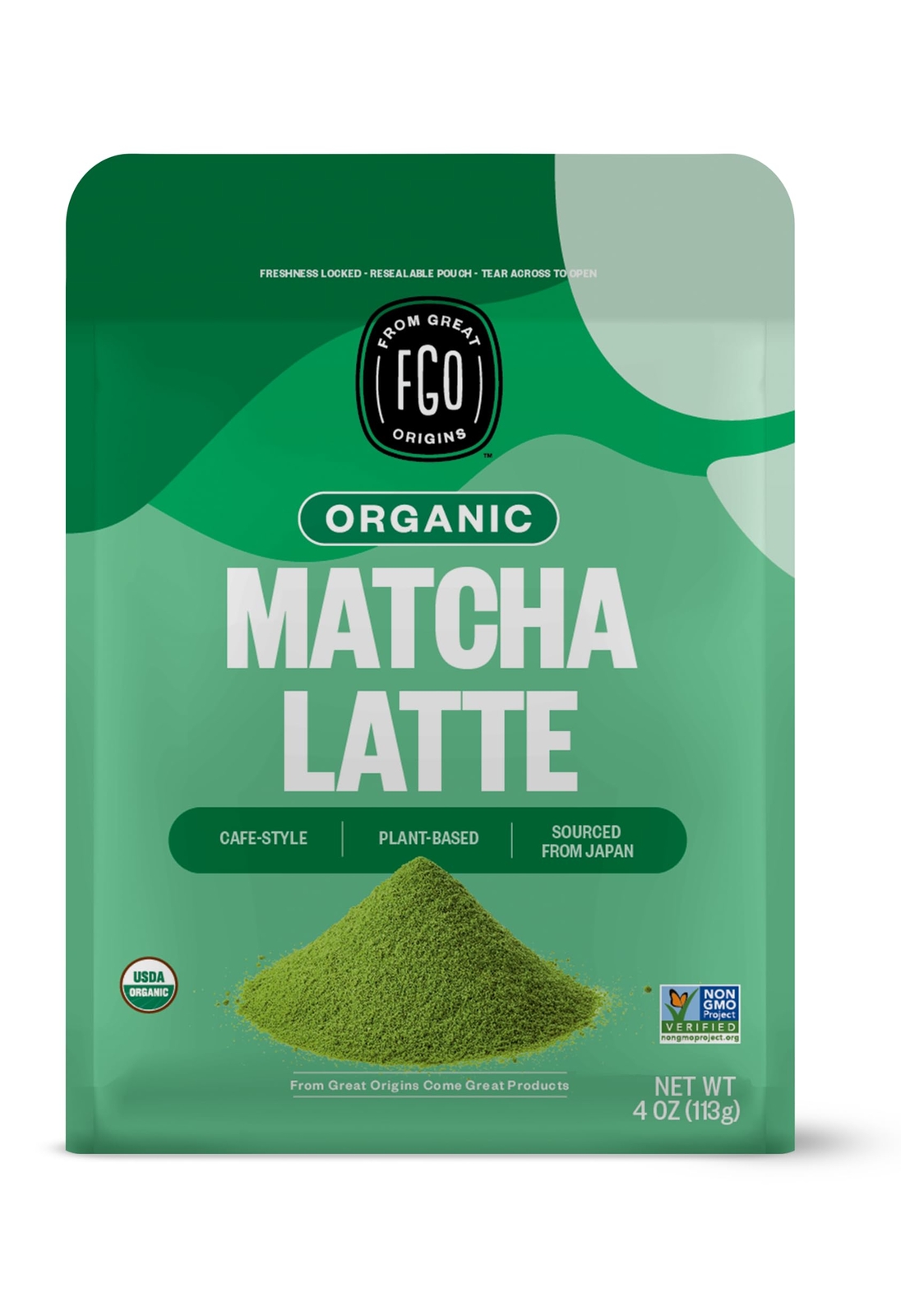 FGO Organic Sweet Matcha Latte Powder 16oz – Japanese Matcha, Brazilian Sugar
