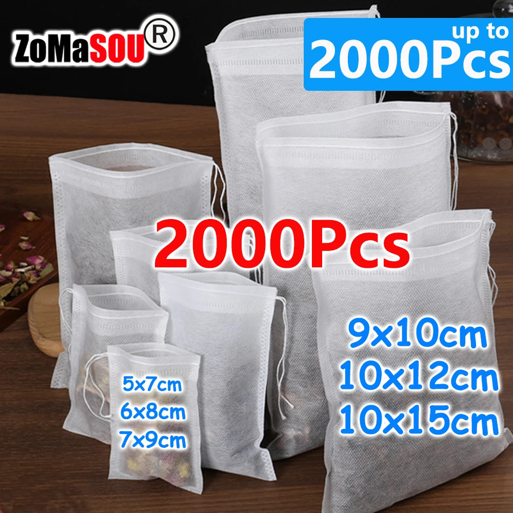 2000-100Pcs Disposable Tea Filter Bags Tea Infusers Empty Drawstring Seal Scente