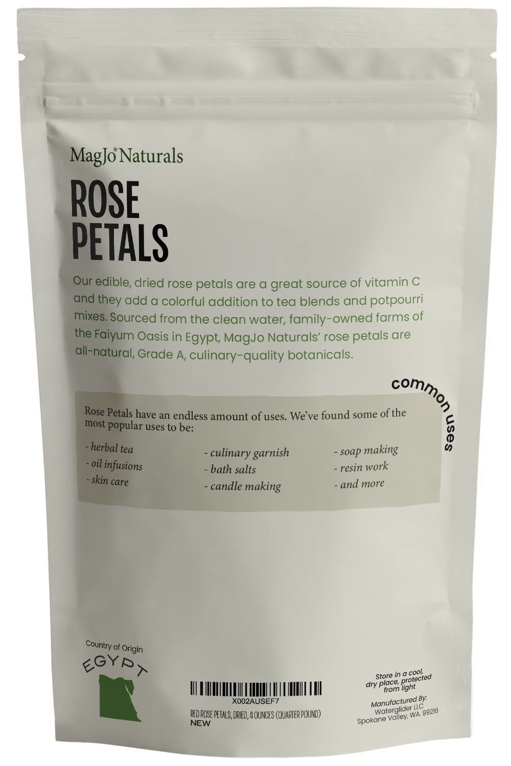 Dried Red Rose Petals, Culinary Grade, 4 oz, Harvested from Faiyum Oasis, Egypt