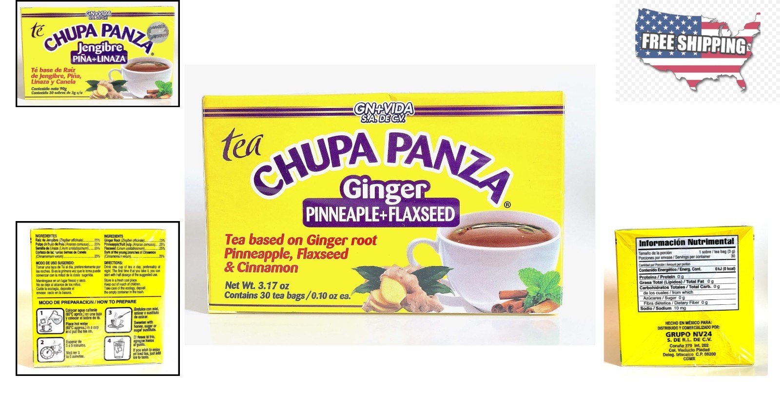 Natural Detox & Weight Loss Tea – Chupa Panza with Ginger & Cinnamon – 30 Bags