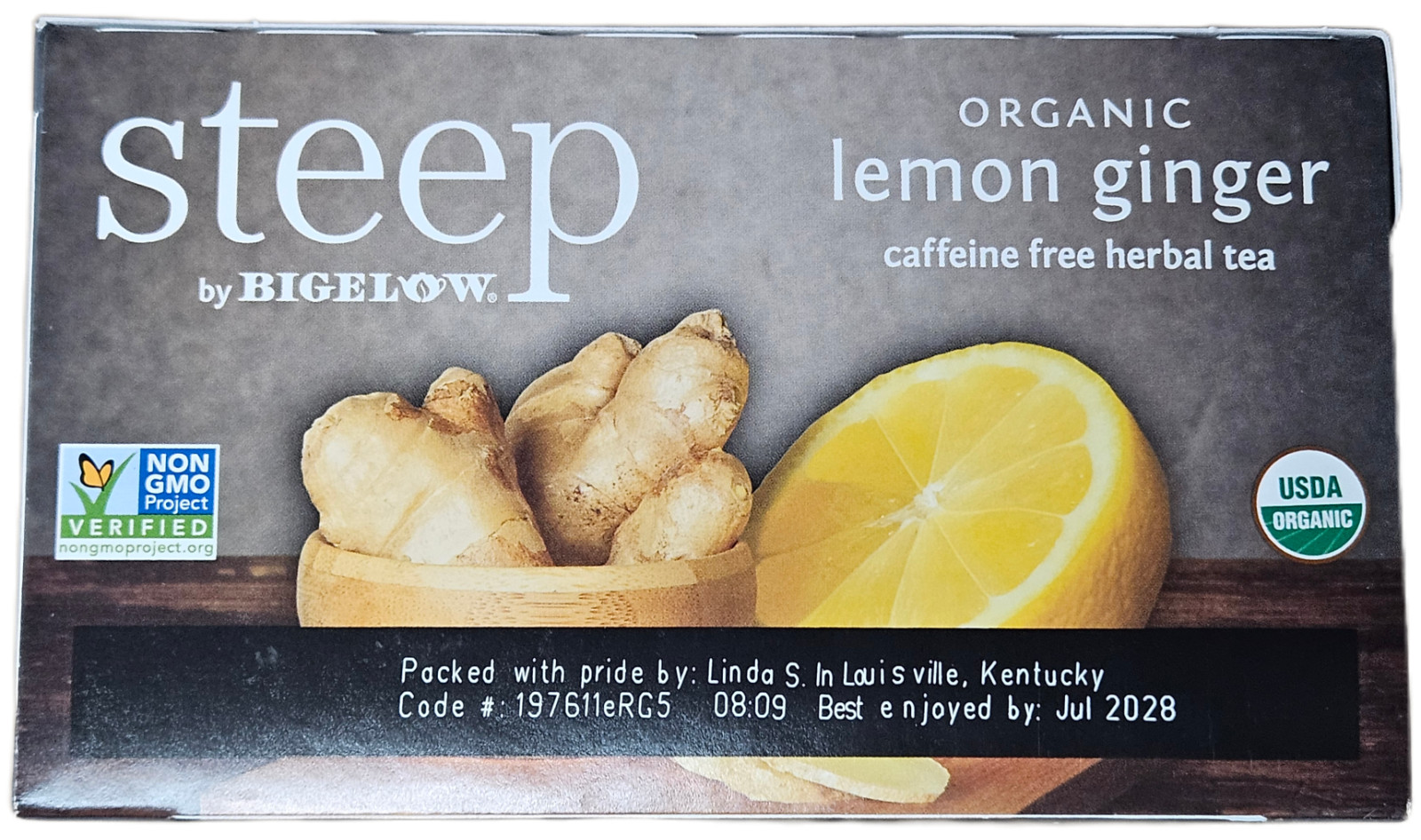 (2) Steep by Bigelow USDA Organic Non-GMO Lemon Ginger Herbal Tea – 60 Tea Bags