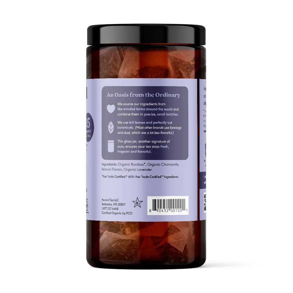 Organic Chamomile Lavender Rooibos Tea 15 Count Glass Jar Herbal Brew