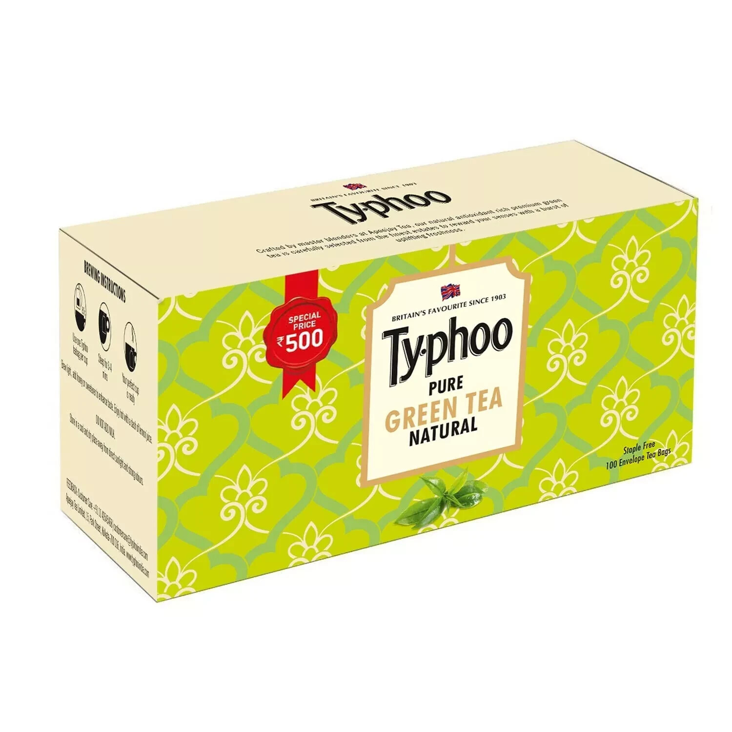 Ty-phoo Pure Natural Green Tea Bags,100 Bags,330 Grams Free Shipping World Wide