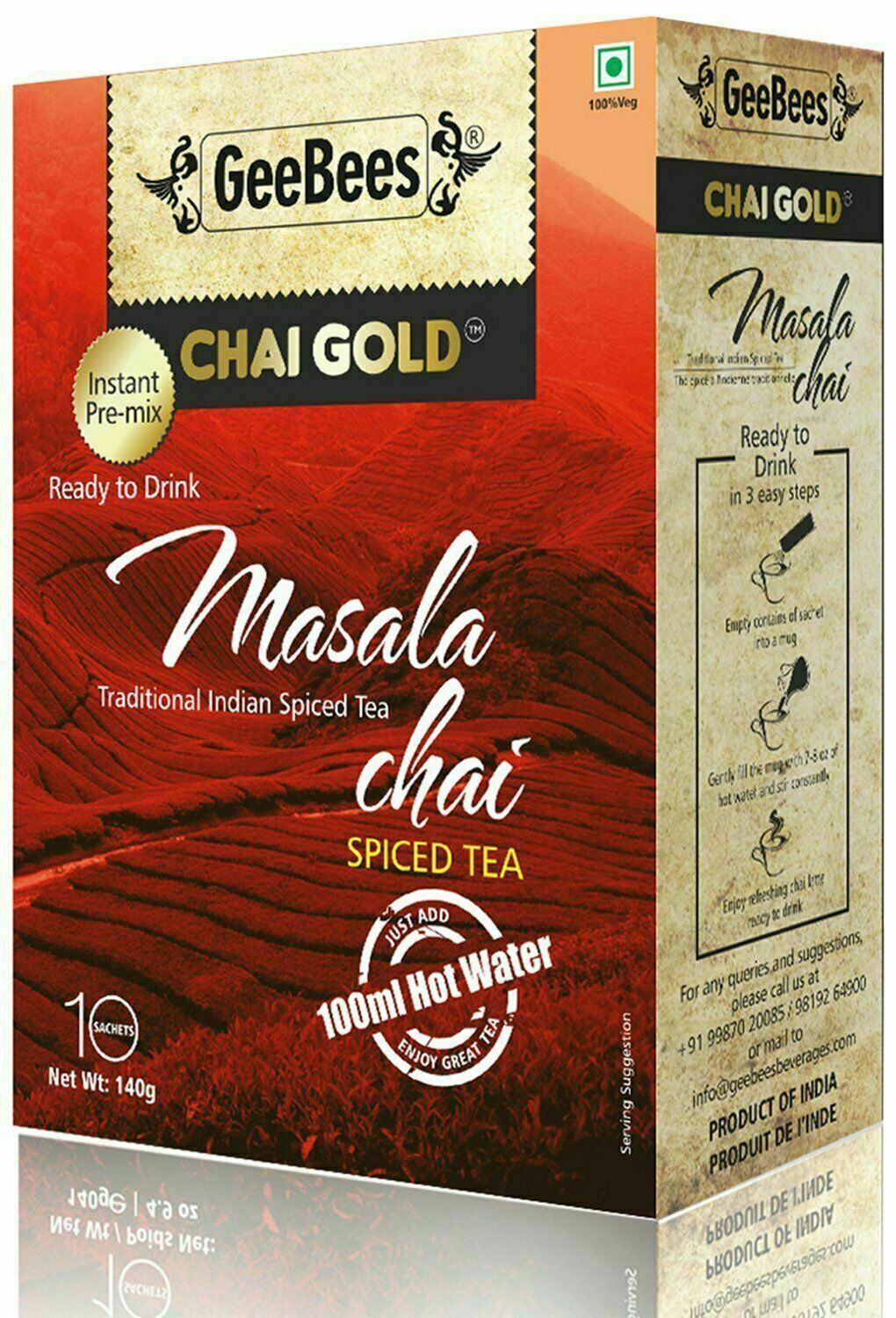 Geebees Chai Gold Instant Premix Masala Tea Sweetened – 140 Grams