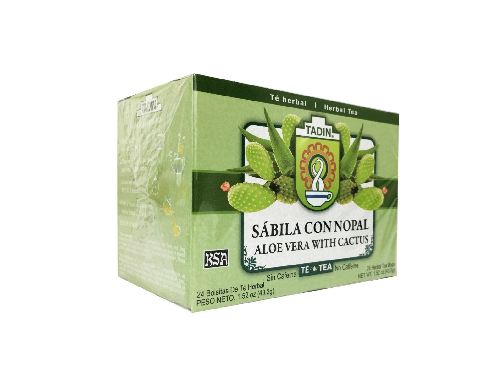 Tadin Aloe Vera w/ Cactus Herbal Tea (Sabila y Nopal), 24 bags (SIX) Exp 11/2025