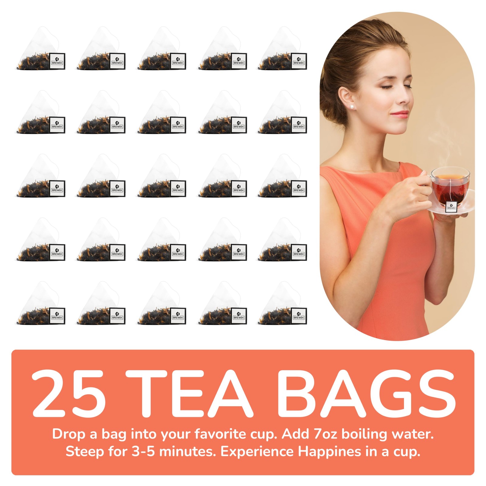 Peach Black Tea 25 Pyramid Bags – Premium Caffeinated Floral Drink