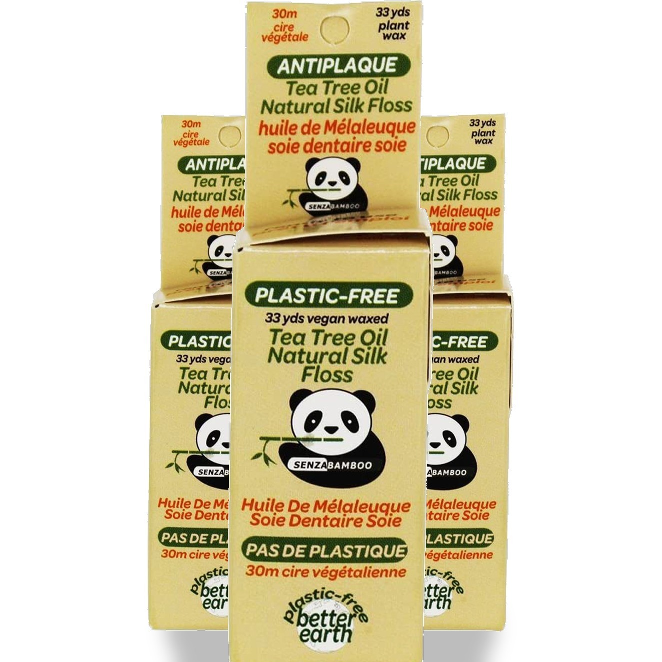 Senzacare Tea Tree Oil Natural Silk Floss Plastic-Free Waxed 33 Yards 3 Pack
